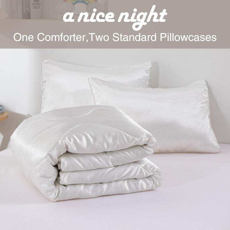 A Nice Night Satin Silky Soft Quilt Luxury Super Soft Microfiber Bedding Comforter Set Full/Queen, Light Weighted (White, Queen) - Image 2